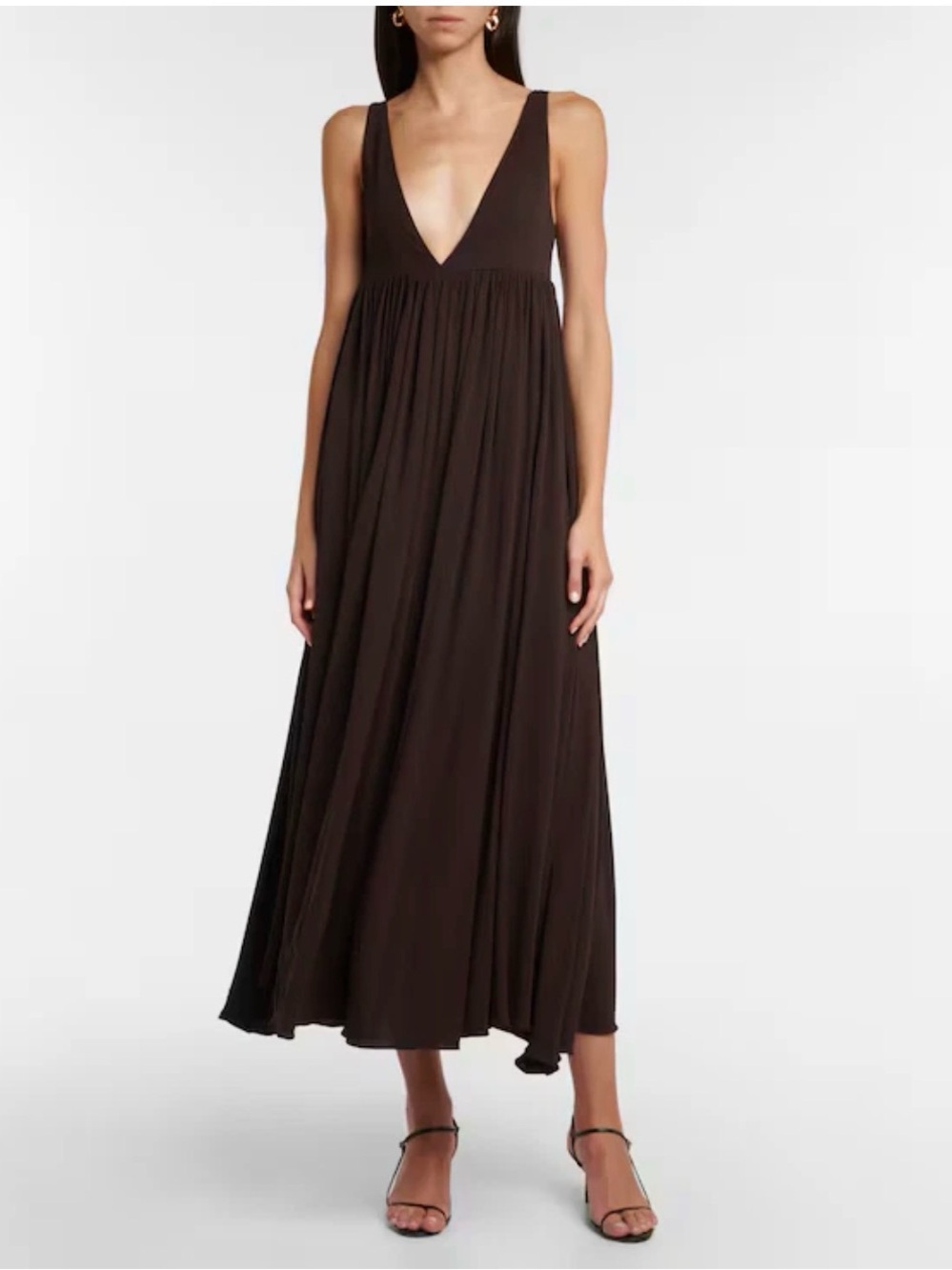 KHAITE Brown V-Neck Maxi Dress